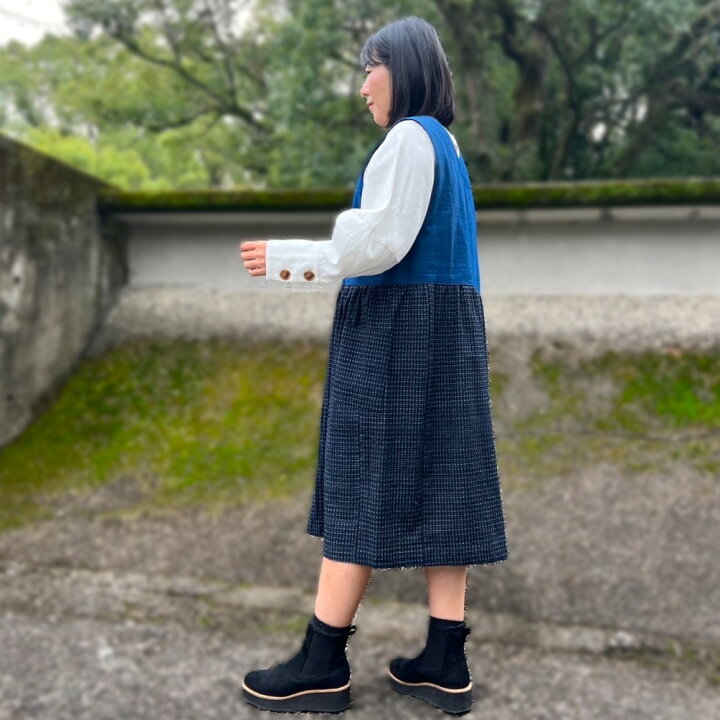 楽天市場】【古布リメイクジャンパースカート】作家一点物創作服藍染め 