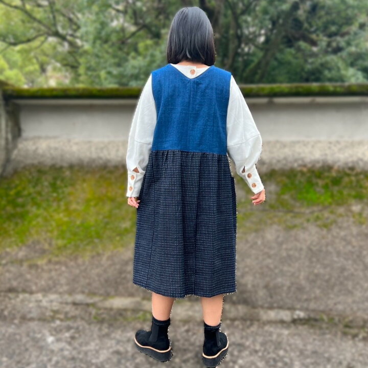 楽天市場】【古布リメイクジャンパースカート】作家一点物創作服藍染め 