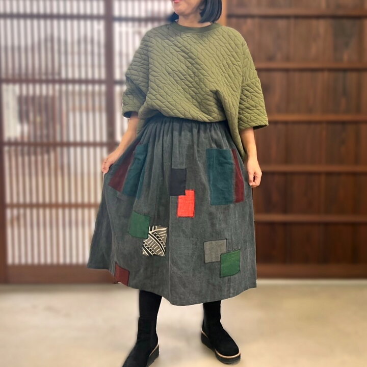 楽天市場】【古布リメイク墨染めスカート】一点もの創作服ミセス40代  