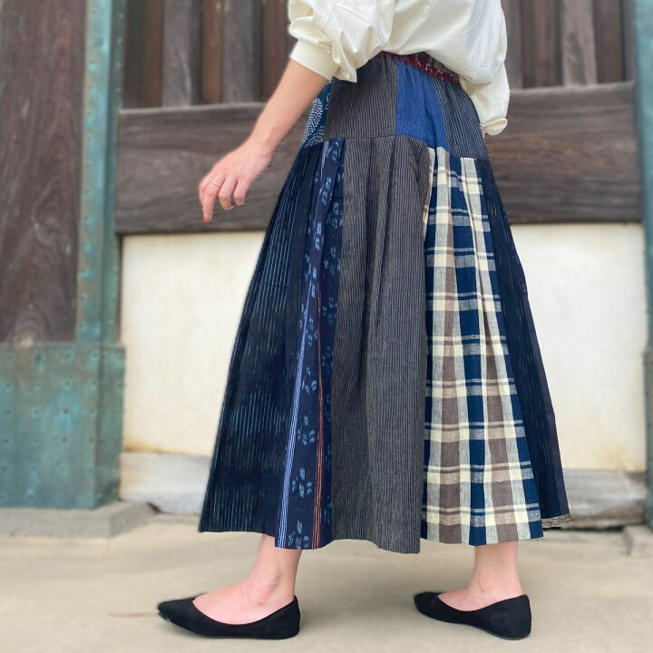 楽天市場】【古布リメイク裏地付きスカート】作家創作服ミセス40代 