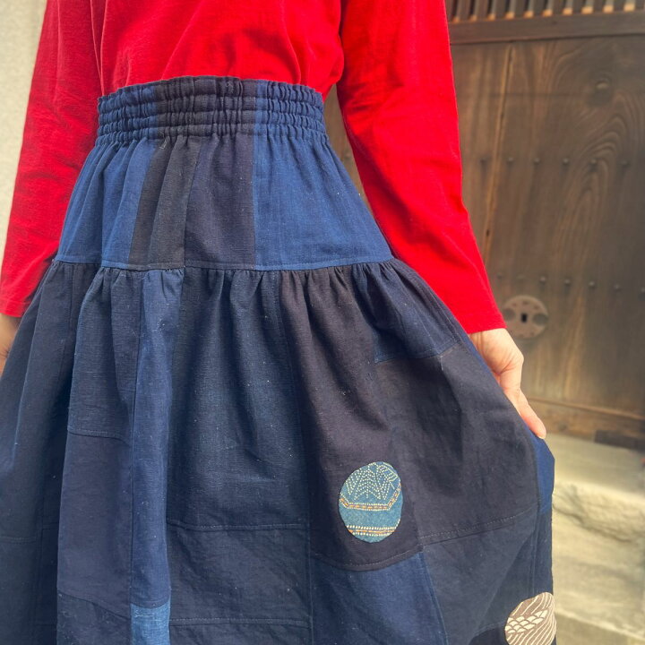 楽天市場】【古布リメイクスカート】作家創作服綿100％ウエスト総 