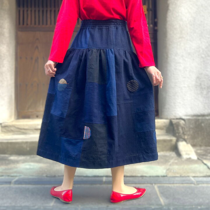 楽天市場】【古布リメイクスカート】作家創作服綿100％ウエスト総 