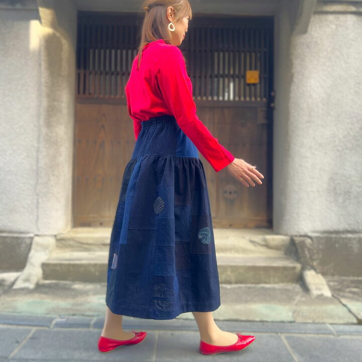楽天市場】【古布リメイクスカート】作家創作服綿100％ウエスト総 