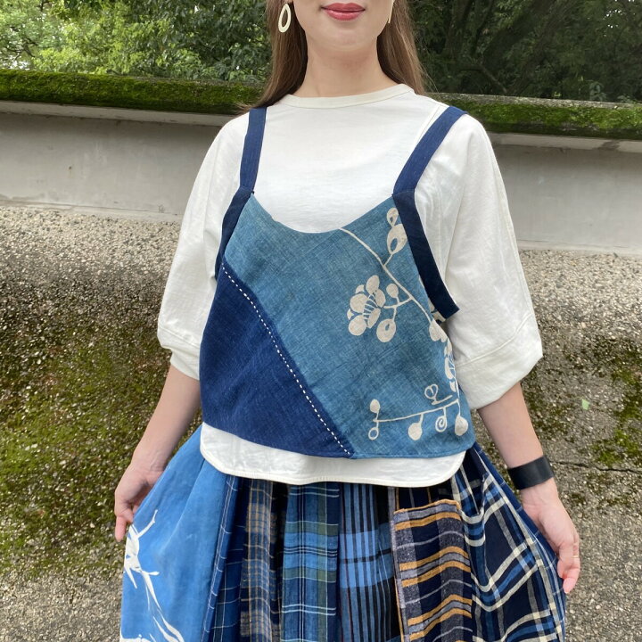 藍染パッチワーク 襤褸リメイク 大きな ベスト