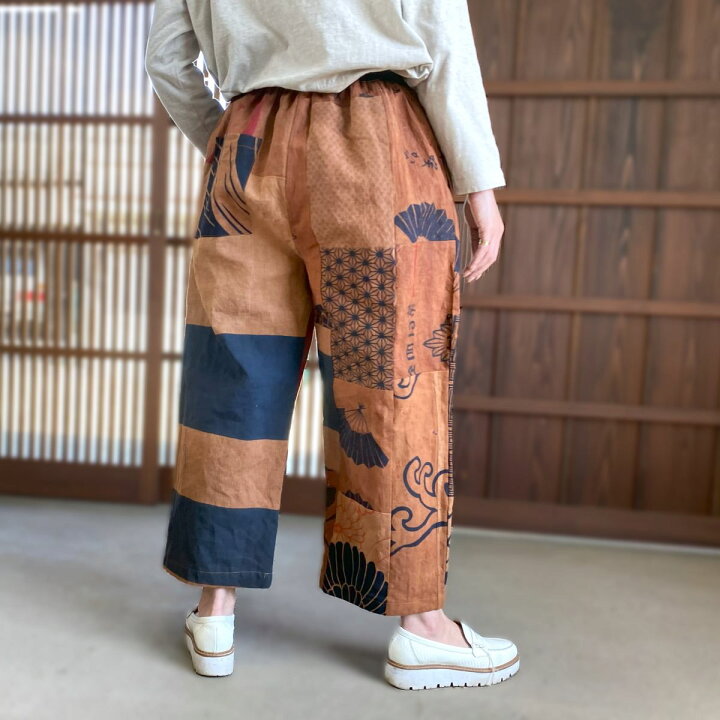 楽天市場】【古布アレンジ裏地付きパンツ】パッチワーク作家一点もの 