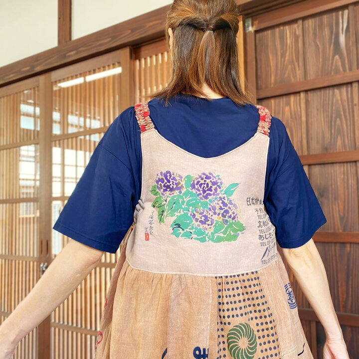藍染 襤褸 古布 刺繍 パッチワーク サロペット ワンピース オーバーオール 