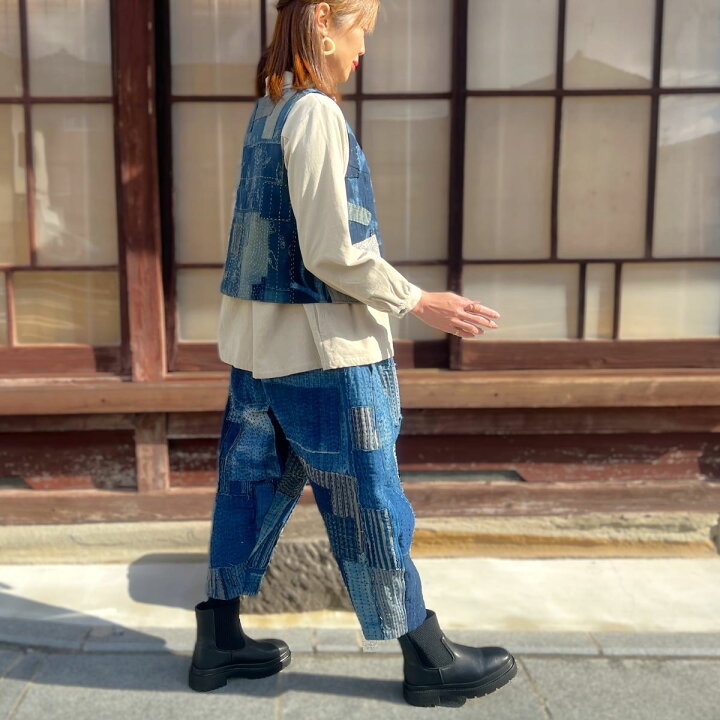 楽天市場】【古布リメイク裏地付き襤褸パンツ】夢屋藍染め縞絣 
