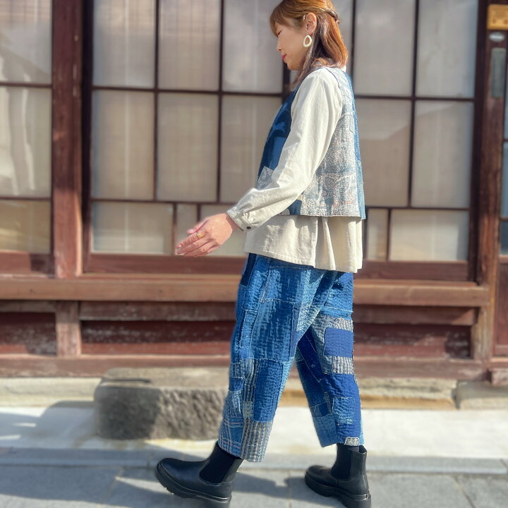 楽天市場】【古布リメイク裏地付き襤褸パンツ】夢屋藍染め縞絣  