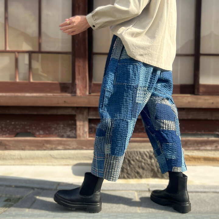 楽天市場】【古布リメイク裏地付き襤褸パンツ】夢屋藍染め縞絣 