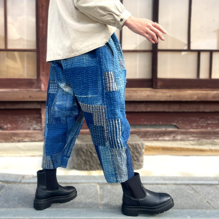 楽天市場】【古布リメイク裏地付き襤褸パンツ】夢屋藍染め縞絣  