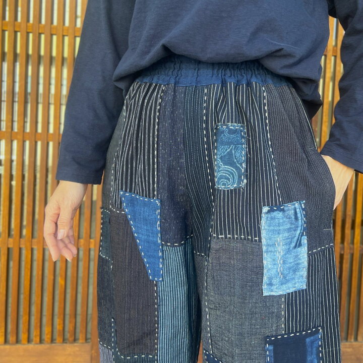 楽天市場】【古布リメイク裏地付き襤褸パンツ】夢屋藍染め縞絣 