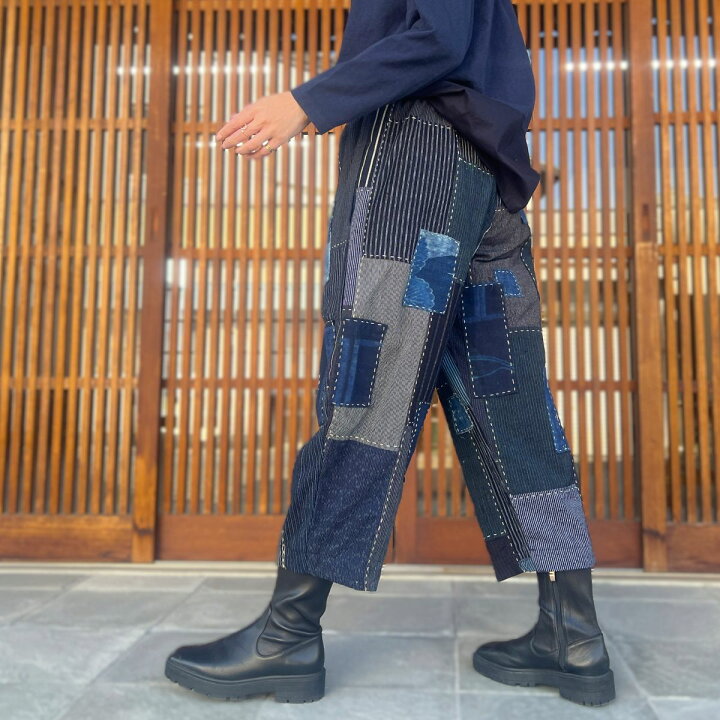 楽天市場】【古布リメイク裏地付き襤褸パンツ】夢屋藍染め縞絣 