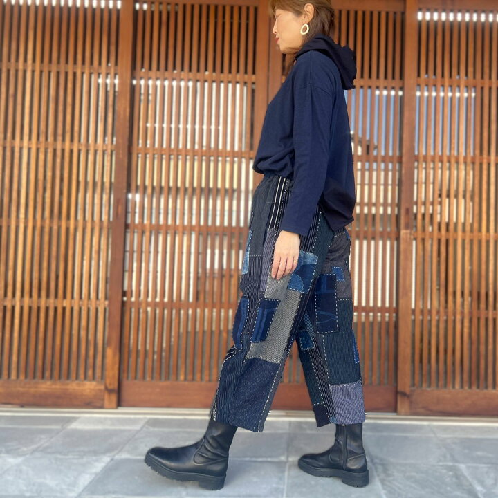 楽天市場】【古布リメイク裏地付き襤褸パンツ】夢屋藍染め縞絣 