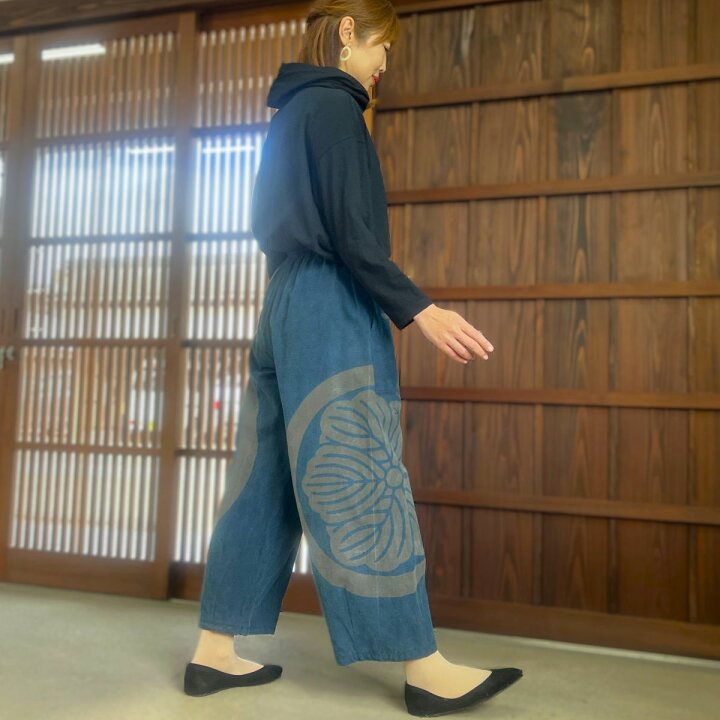 古布リメイク パンツ 襤褸 型染め （104） （着物リメイク 手作り 襤褸  