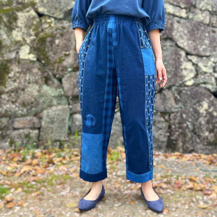 楽天市場】【古布リメイクパンツ】藍染め作家一点物ミセス50代60代  