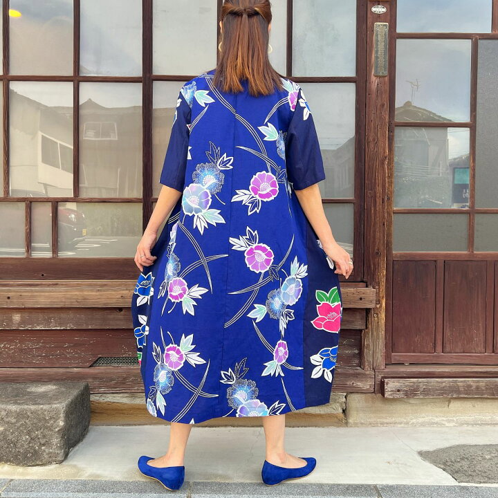 楽天市場】【浴衣リメイクコクーンワンピース】ロングロングマキシ半袖