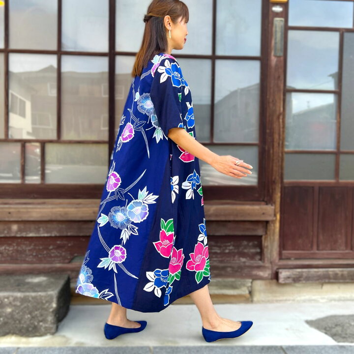 楽天市場】【浴衣リメイクコクーンワンピース】ロングロングマキシ半袖 