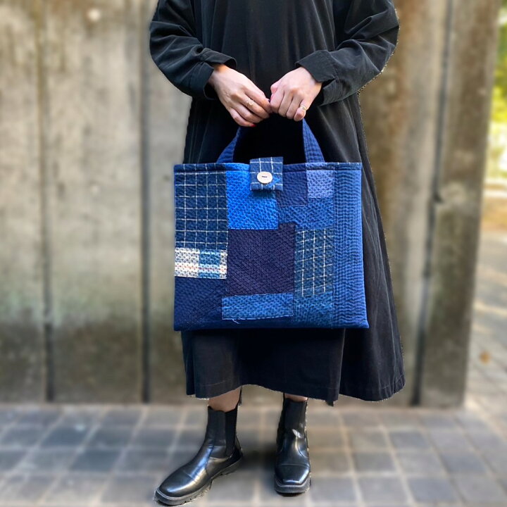 楽天市場】【古布藍染めトートバッグ】古布藍染め刺し子一点物天然素材 