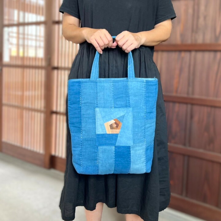 楽天市場】【藍染めパッチワークバッグ】作家一点物綿藍染め酒袋柿渋 