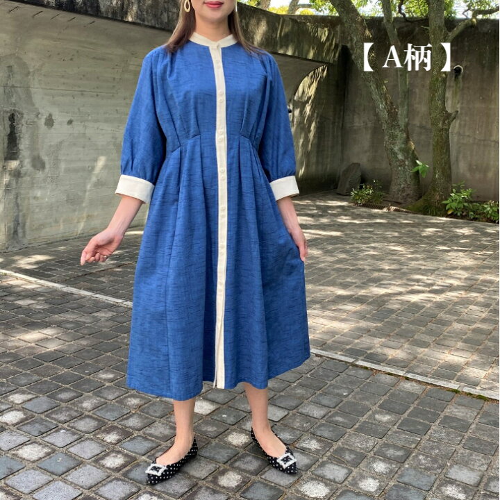 楽天市場】儀右ヱ門【久留米絣ワンピース】前開きふんわり袖ミセス40 