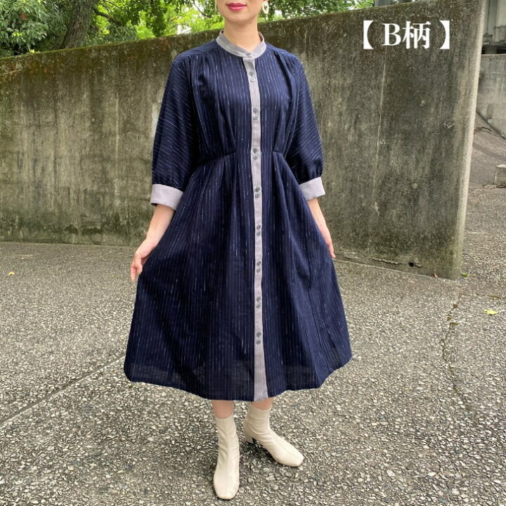 楽天市場】儀右ヱ門【久留米絣ワンピース】前開きふんわり袖ミセス40 