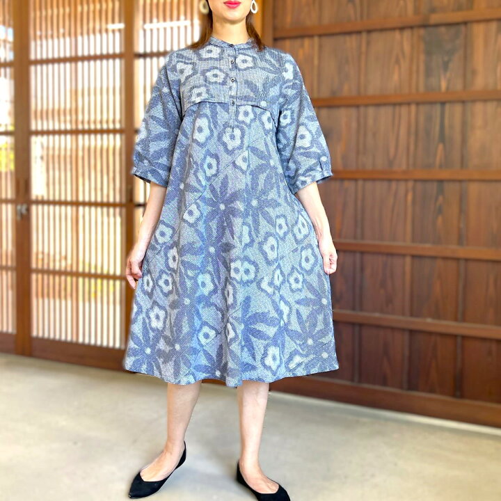 楽天市場】儀右ヱ門【久留米絣ワンピース】ロングマキシミセス40代 