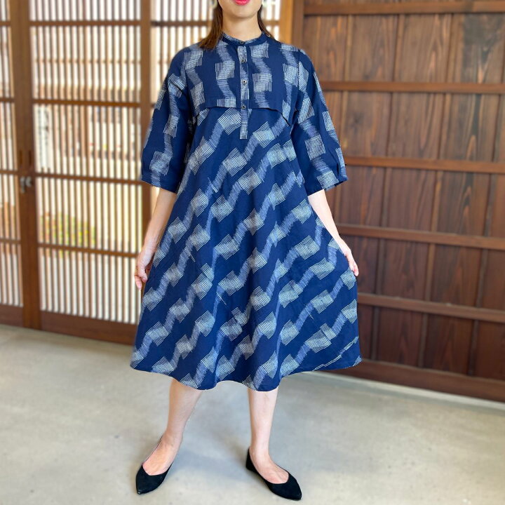 楽天市場】儀右ヱ門【久留米絣ワンピース】ロングマキシミセス40代 