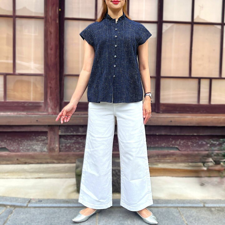 久留米絣✨儀右衛門 シャツブラウス フリル プリーツ オーバーサイズ 