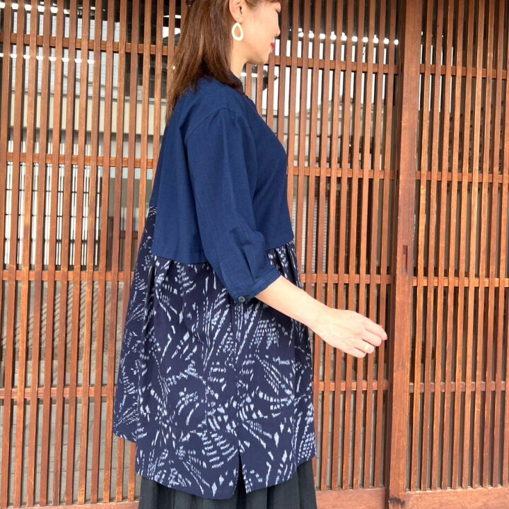 楽天市場】儀右エ門【久留米絣ロングブラウス】チュニックミセス50代 