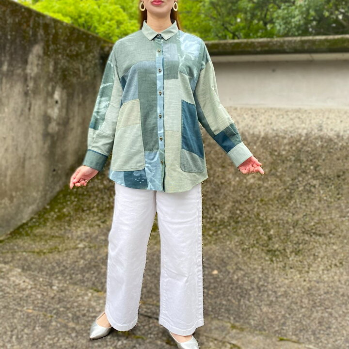 楽天市場】儀右ヱ門【久留米絣前開きブラウス】シャツミセス50代60 
