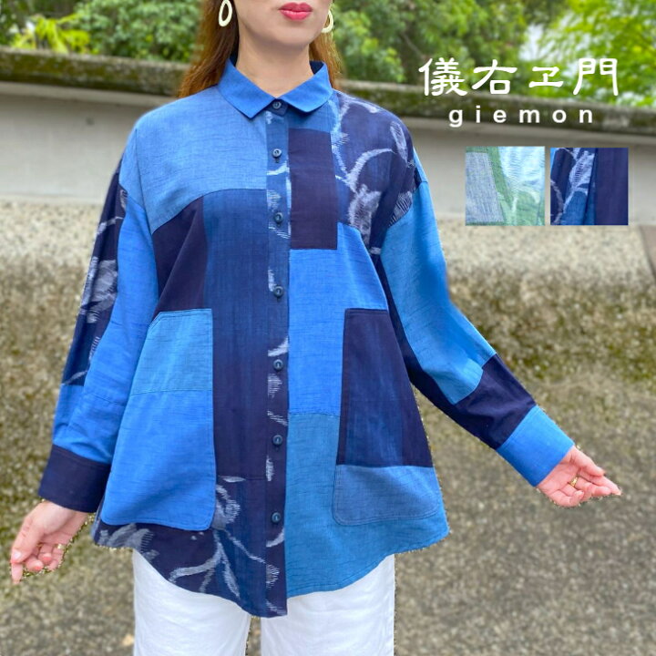 楽天市場】儀右ヱ門【久留米絣前開きブラウス】シャツミセス50代60  