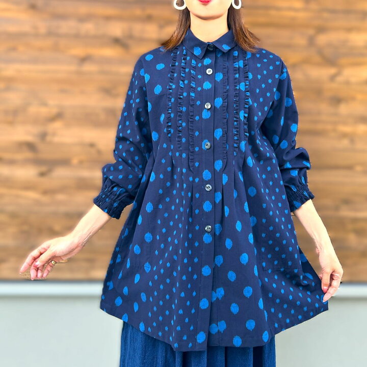 楽天市場】儀右ヱ門【久留米絣フリルブラウス】ふりるタックふんわり 