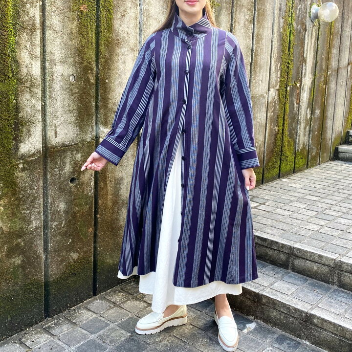 楽天市場】儀右ヱ門【久留米絣前開きワンピース】コート羽織物ミセス  