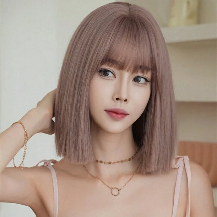 楽天市場】女性用ピンクブラウン ウィッグ、ショート ストレート 