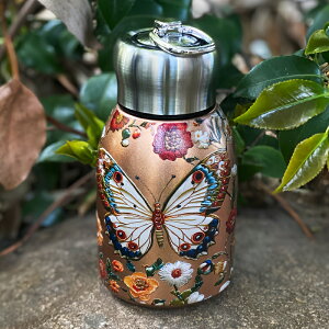 304ステンレス 真空断熱 ミニ水筒 10oz 漏れ防止 ポータブルキャリングループ付き バタフライ 鯉 孔雀柄 オフィス アウトドア ジム用 ホリデーギフトにも最適