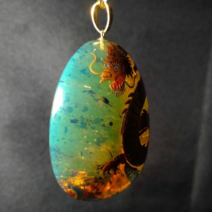 楽天市場】【動画あり】龍 ペンダントトップ 昇龍 琥珀 ネックレス  