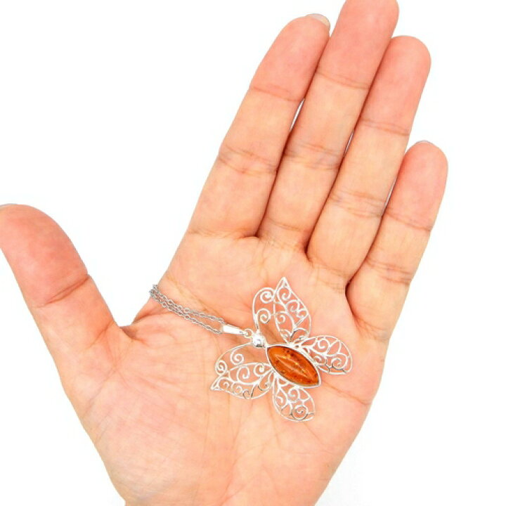 楽天市場】蝶々 ペンダントトップ 琥珀 ネックレス 縦3.5cmX横4cm 
