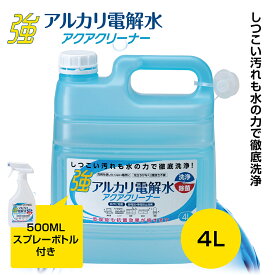 強アルカリ電解水 アクアクリーナー 4L(スプレーボトル付き) （ 抗菌 防サビ 静電気・帯電防止 油汚れ pH12.5 ピカピカキレイ お掃除 マルチクリーナー 汚れ落とし アルカリ電解水クリーナー ）