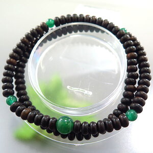 黒檀 108玉ブレスレット 二重 インド翡翠仕立て
