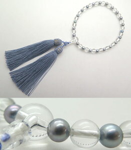 数珠 女性用 水晶 黒真珠 コンビ仕立て