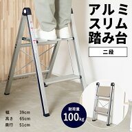 踏み台 アルミスリム踏台 2段 最大耐荷重100kg 脚立 アルミ踏台 ステップ台 室内 屋外 掃除 キッチン 玄…