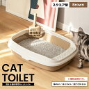 キャットトイレ 猫トイレ 猫用トイレ ネコトイレ セカンドトイレ 小さめサイズ 本体 ブラウン スクエア スコップ付 ハーフカバー シンプル ペット用品 しつけ 猫砂 お手入れ簡単 取り外し可能 清潔 洗いやすい 砂落とし穴付 飛び散りにくい おしゃれ コーナン
