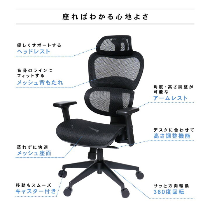 楽天市場】オフィスチェア メッシュ ハイバック デスクチェア パソコン 