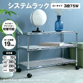 ラック スチール メタル ワイヤー システムラック 3段 75W ロー 可動棚 キャスター付 収納 キッチン おしゃれ 洋服 押入れ シルバー トイレ 服 炊飯器 銀 洗面所 安い 金属 組み立て クローゼット シェルフ メッシュ リビング 移動 衣類 台所 インテリア コーナン LIFELEX