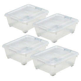 衣類収納ケース フタ付き 衣装ケース 奥行50 浅型 コロ付き x4個セット 服 クリア収納 ボックス 積み重ね可能 押し入れ クローゼット整理用品 ハードタイプ キャスター付き 蓋 透明 箱 ポリプロピレン プラスチック 安い 大容量 LIFELEX コーナン