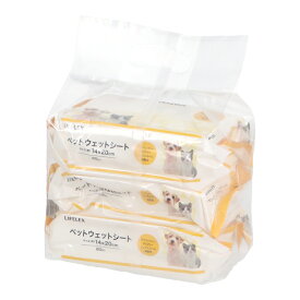 コーナンオリジナル LIFELEX ペットウェットシート　14×20cm　80枚入3個P約幅16．5×奥行10×高さ14．5cm