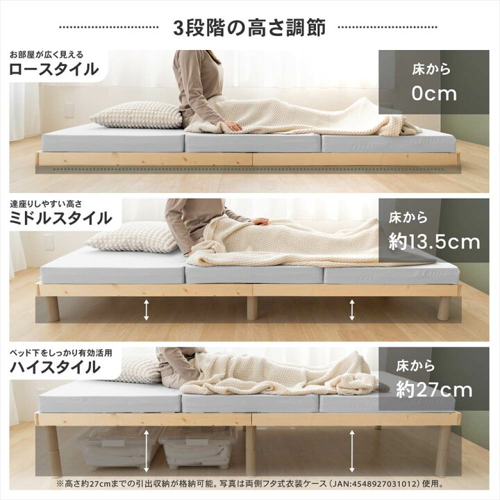 楽天市場】ベッド すのこベッド シングル 高さ調整可能 木製フラット 