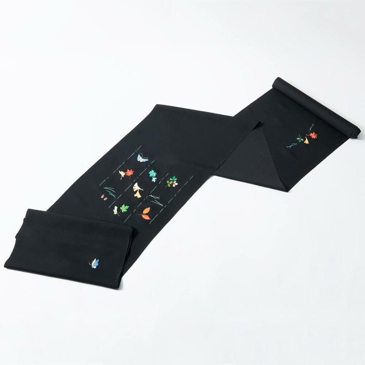 楽天市場】江戸刺繍 塩瀬名古屋帯 吹き寄せ柄 おしゃれ帯 黒地 伝統  