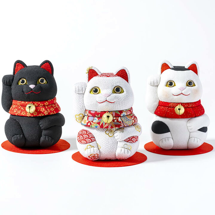 楽天市場】江戸木目込人形 ふくふく招き猫 白/黒 かわいい 置物 