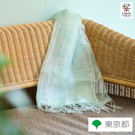 オーガンジー二重ストール　シルクストライプ 引き染め ふじや染工房